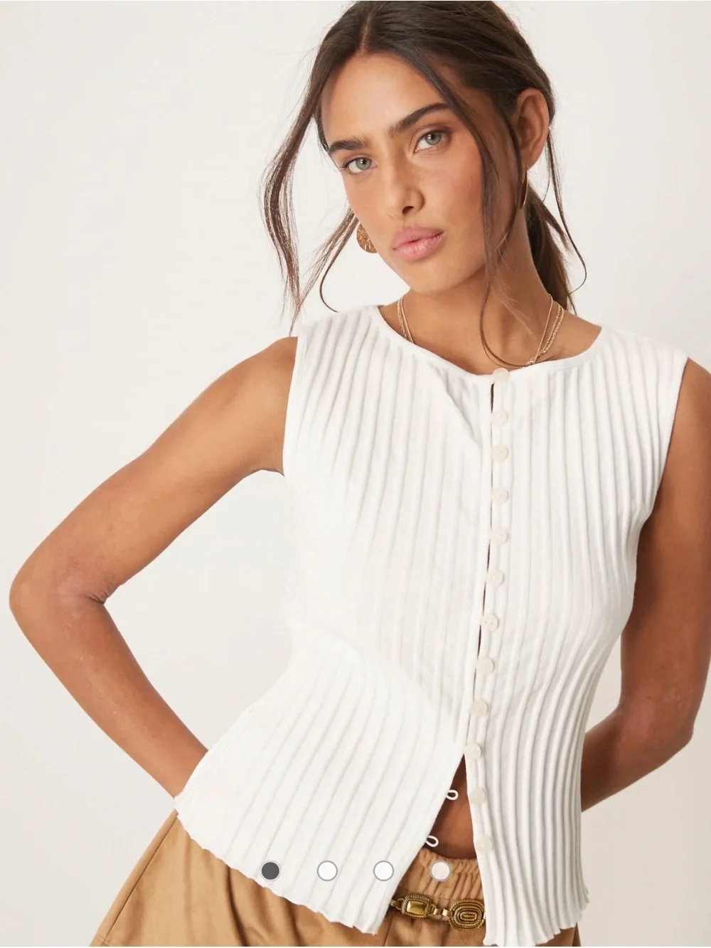 Free People Tilly ribbed button through vest in ivory size small